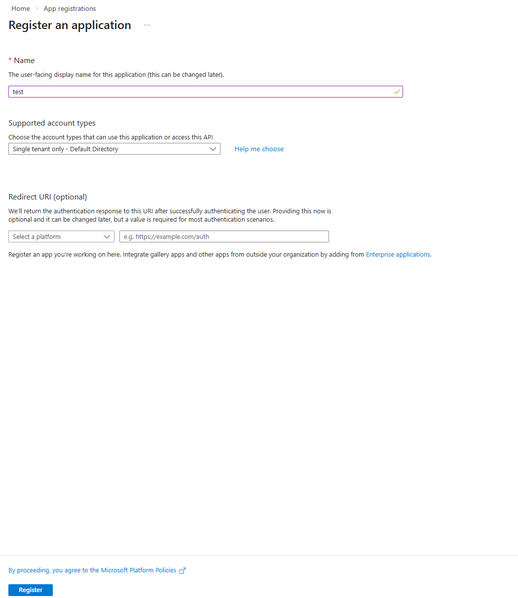 Setup App registration 1