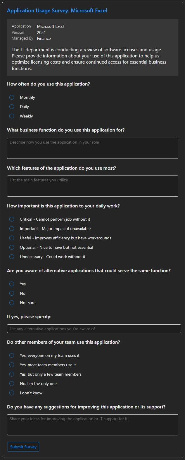 New-AMApplicationUsageSurveyCard