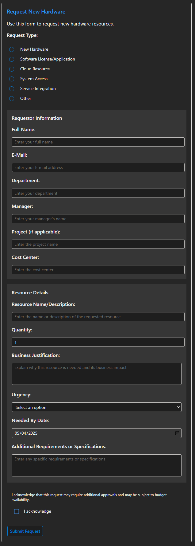 New-AMITResourceRequestCard